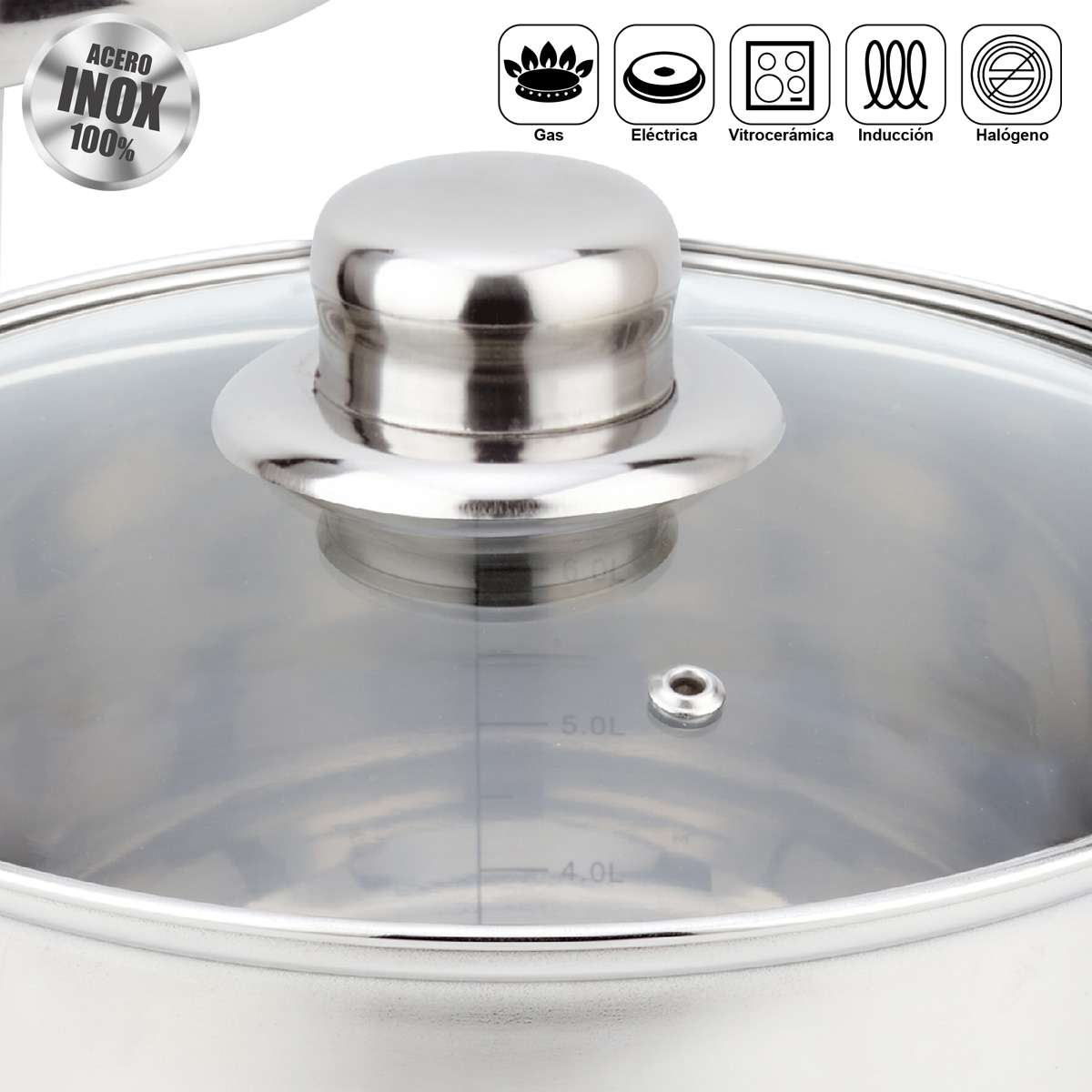 Juego de Ollas Almalux® 6 Piezas de Acero Inoxidable con Tapas, Apto para Inducción y Lavavajillas