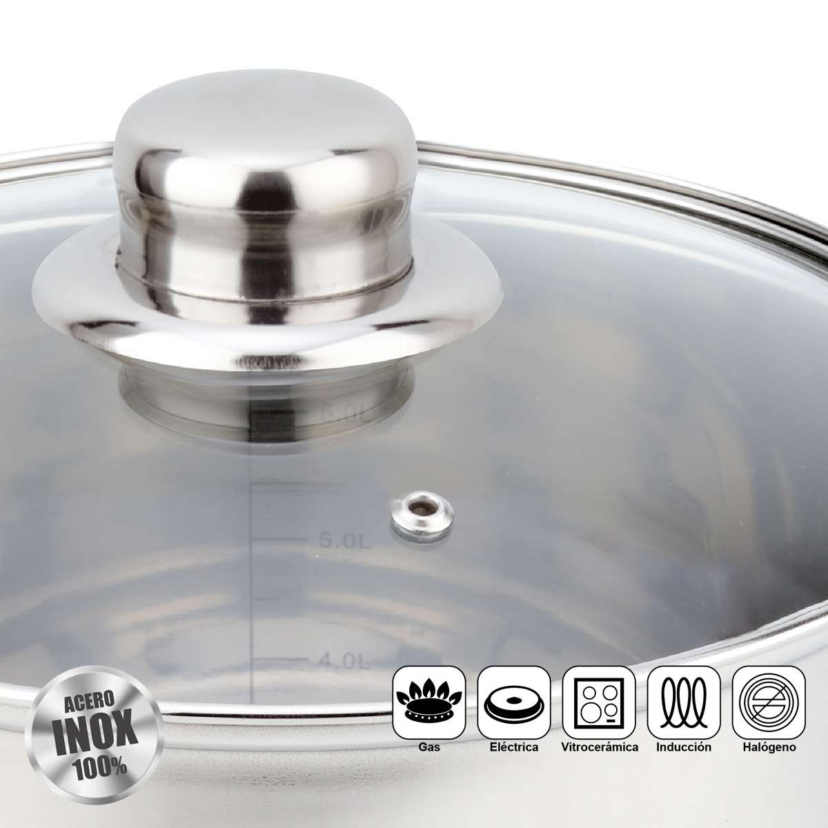 Juego de Ollas Almalux® 6 Piezas de Acero Inoxidable con Tapas, Gran Capacidad, Apto para Inducción y Lavavajillas