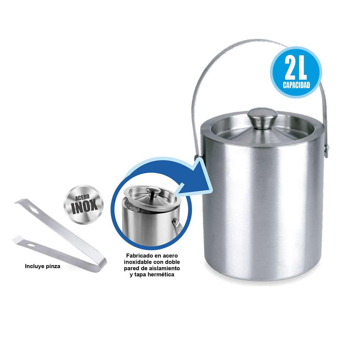 Cubitera Almalux® para Hielo con Doble pared de Aislamiento y capacidad de 2 ó 3 Litros