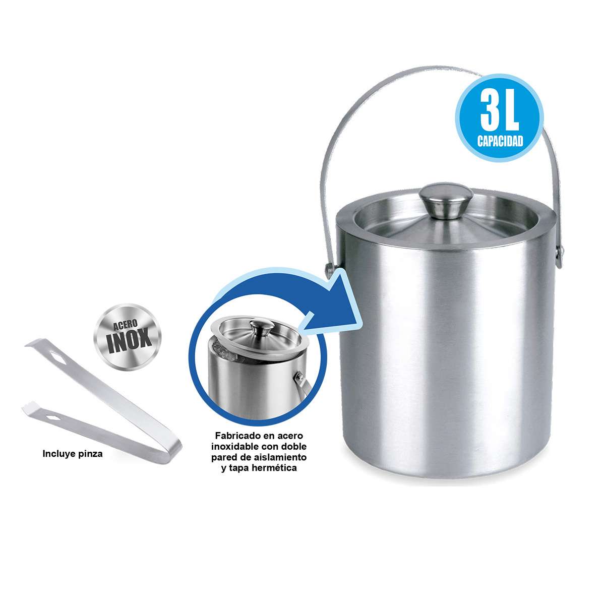 Cubitera Almalux® para Hielo con Doble pared de Aislamiento y capacidad de 2 ó 3 Litros