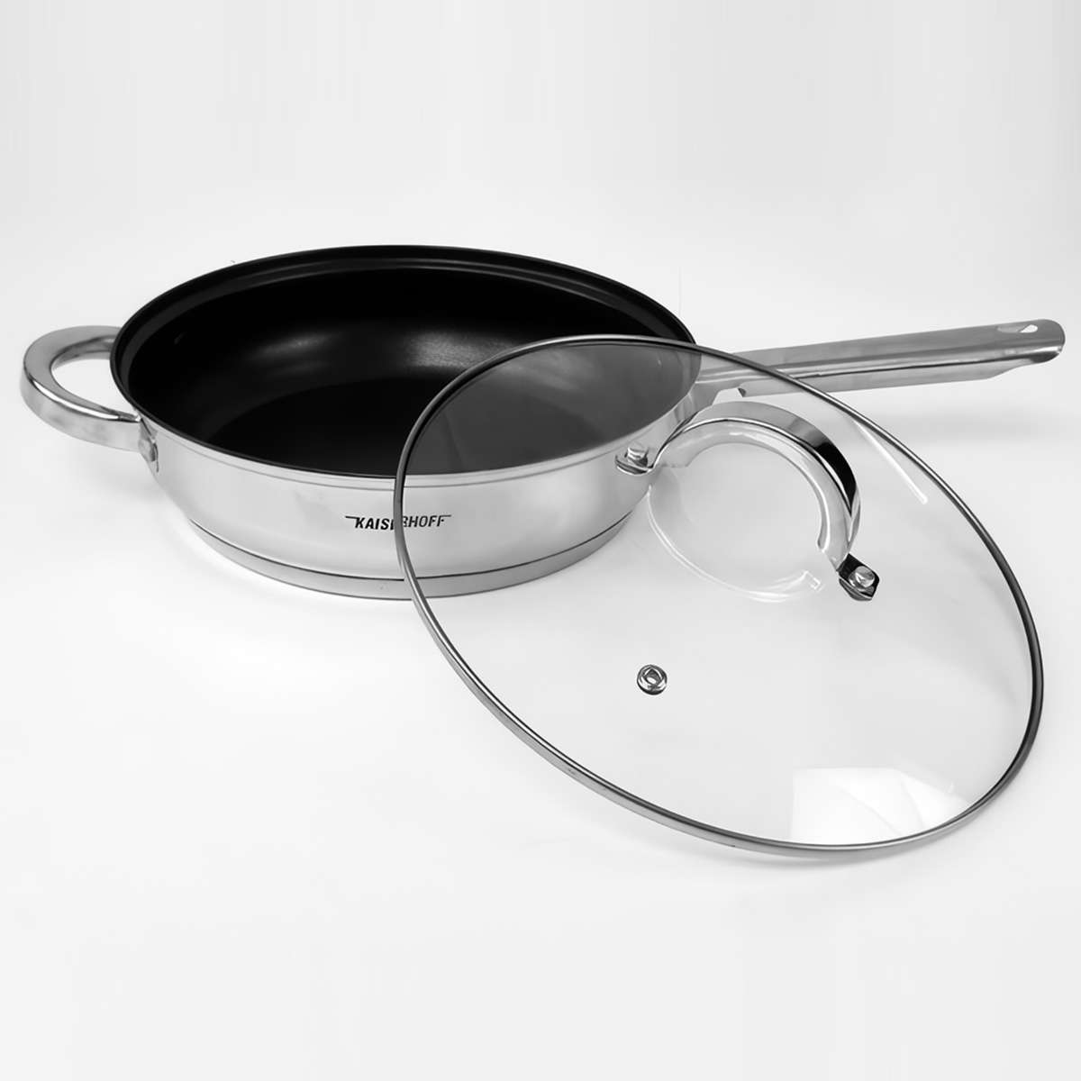 Batería de Cocina Almalux® 12 Piezas de Acero Inoxidable con Sartén Antiadherente, Tapas de Vidrio, Apta para Inducción y Lavavajillas