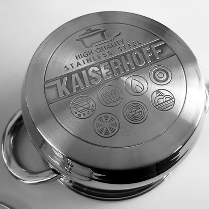 Batería de Cocina Almalux® 12 Piezas de Acero Inoxidable con Sartén Antiadherente, Tapas de Vidrio, Apta para Inducción y Lavavajillas