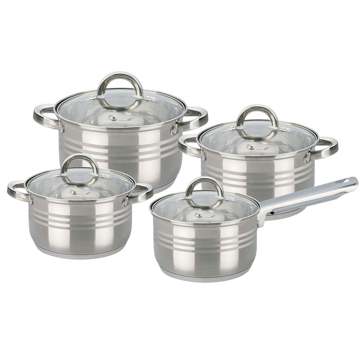 Set de Ollas Almalux® 8 Piezas de Acero Inoxidable con Tapas, Apto para Inducción y Lavavajillas