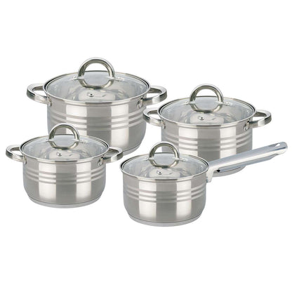 Set de Ollas Almalux® 8 Piezas de Acero Inoxidable con Tapas, Apto para Inducción y Lavavajillas