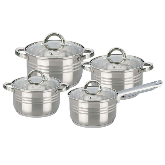 Set de Ollas Almalux® 8 Piezas de Acero Inoxidable con Tapas, Apto para Inducción y Lavavajillas