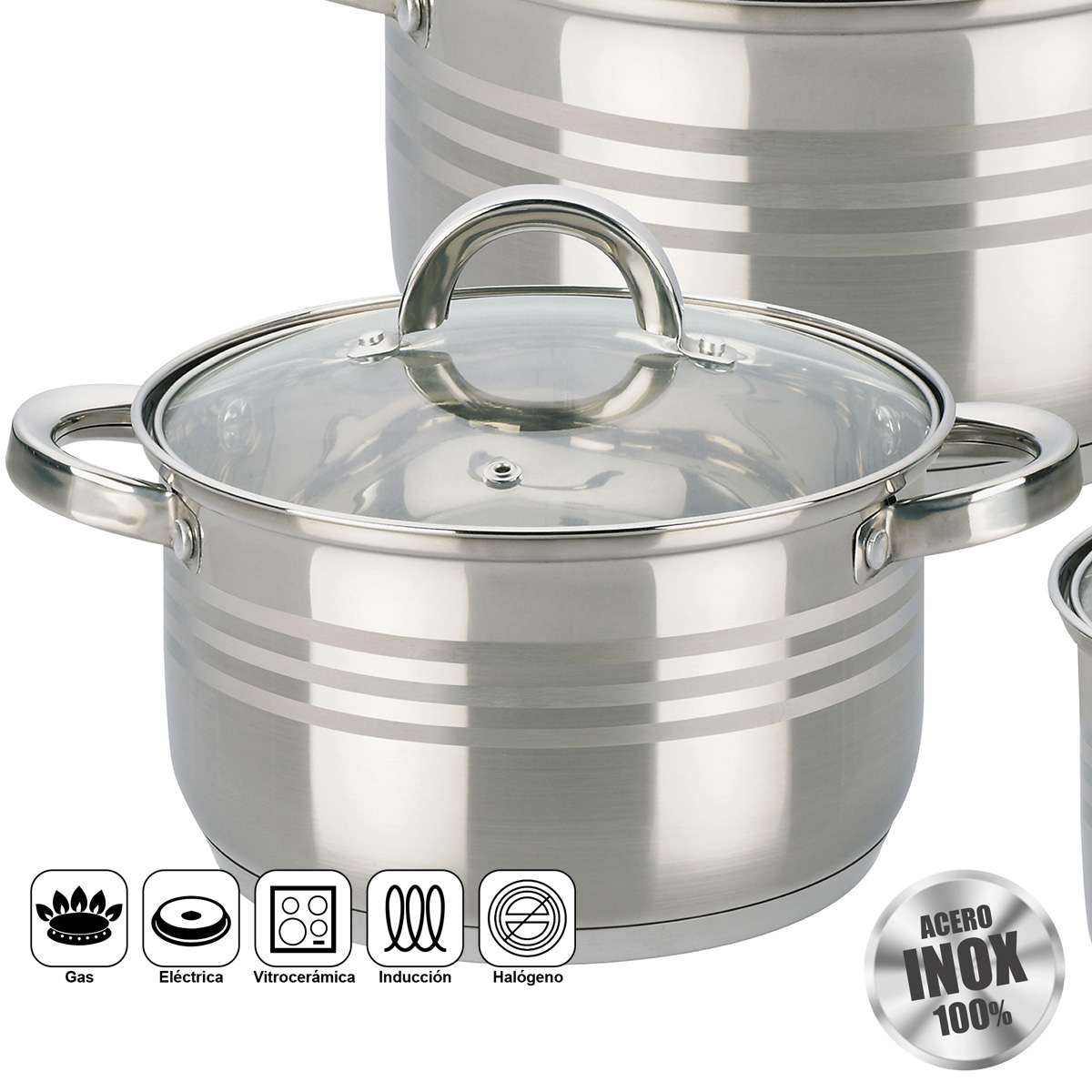 Set de Ollas Almalux® 8 Piezas de Acero Inoxidable con Tapas, Apto para Inducción y Lavavajillas
