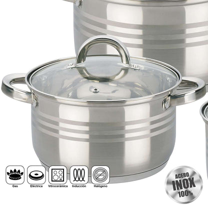 Set de Ollas Almalux® 8 Piezas de Acero Inoxidable con Tapas, Apto para Inducción y Lavavajillas