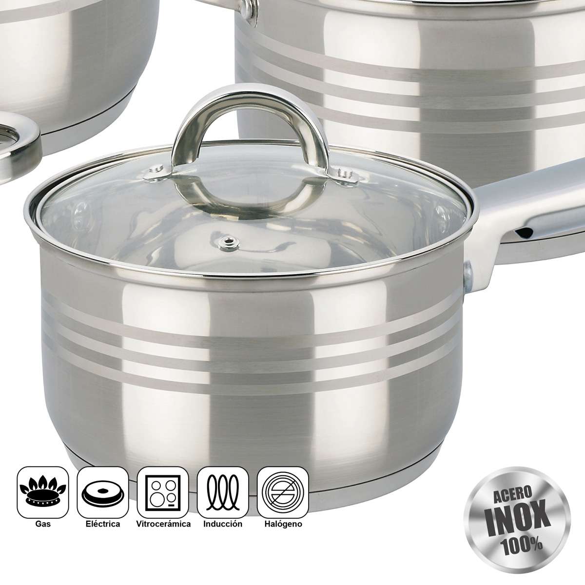 Set de Ollas Almalux® 8 Piezas de Acero Inoxidable con Tapas, Apto para Inducción y Lavavajillas
