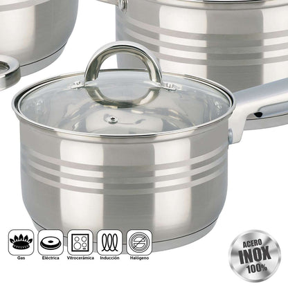Set de Ollas Almalux® 8 Piezas de Acero Inoxidable con Tapas, Apto para Inducción y Lavavajillas