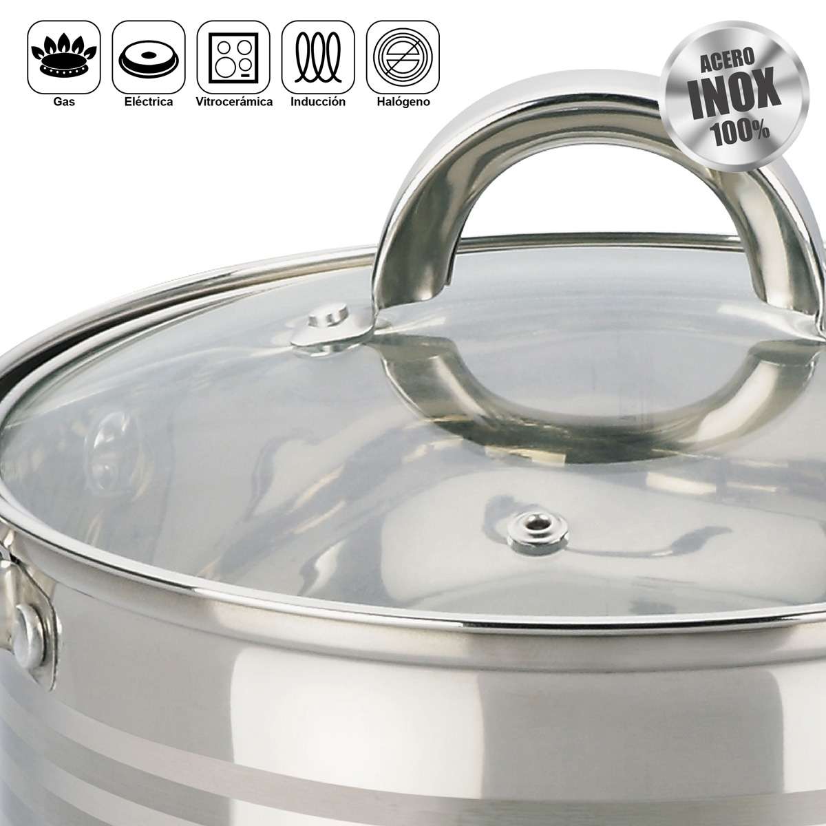 Set de Ollas Almalux® 8 Piezas de Acero Inoxidable con Tapas, Apto para Inducción y Lavavajillas