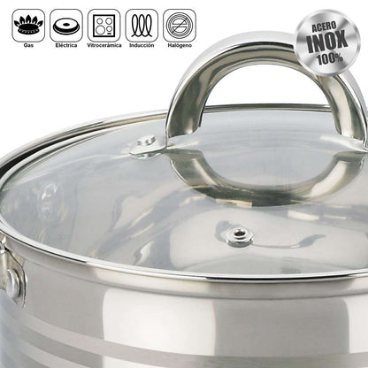 Set de Ollas Almalux® 8 Piezas de Acero Inoxidable con Tapas, Apto para Inducción y Lavavajillas