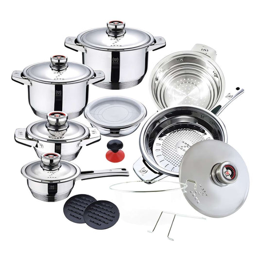 Batería de Cocina Almalux® de 16 piezas en Acero Inoxidable compatible con inducción