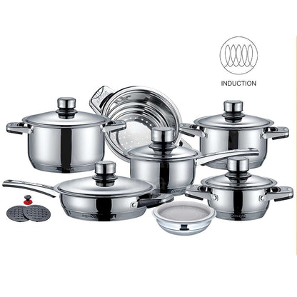 Batería de Cocina Almalux® de 16 piezas en Acero Inoxidable compatible con inducción