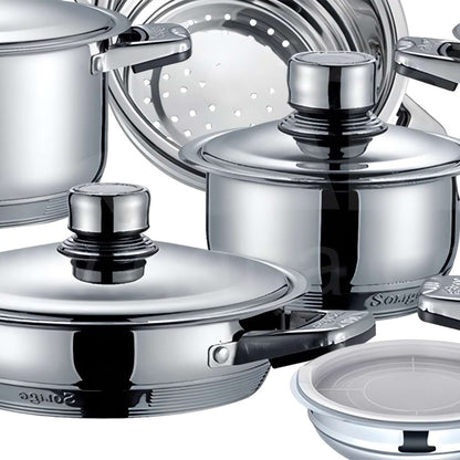 Batería de Cocina Almalux® de 16 piezas en Acero Inoxidable compatible con inducción