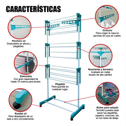 Tendedero Vertical Almalux® de 3 Alturas Abatible Lujo