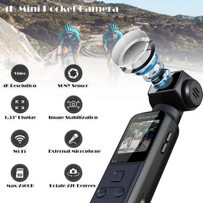 Cámara Corporal 4K Almalux® con Micrófono Externo – Rotación 270°, Estabilización de Imagen, WiFi y Grabación Ultra HD