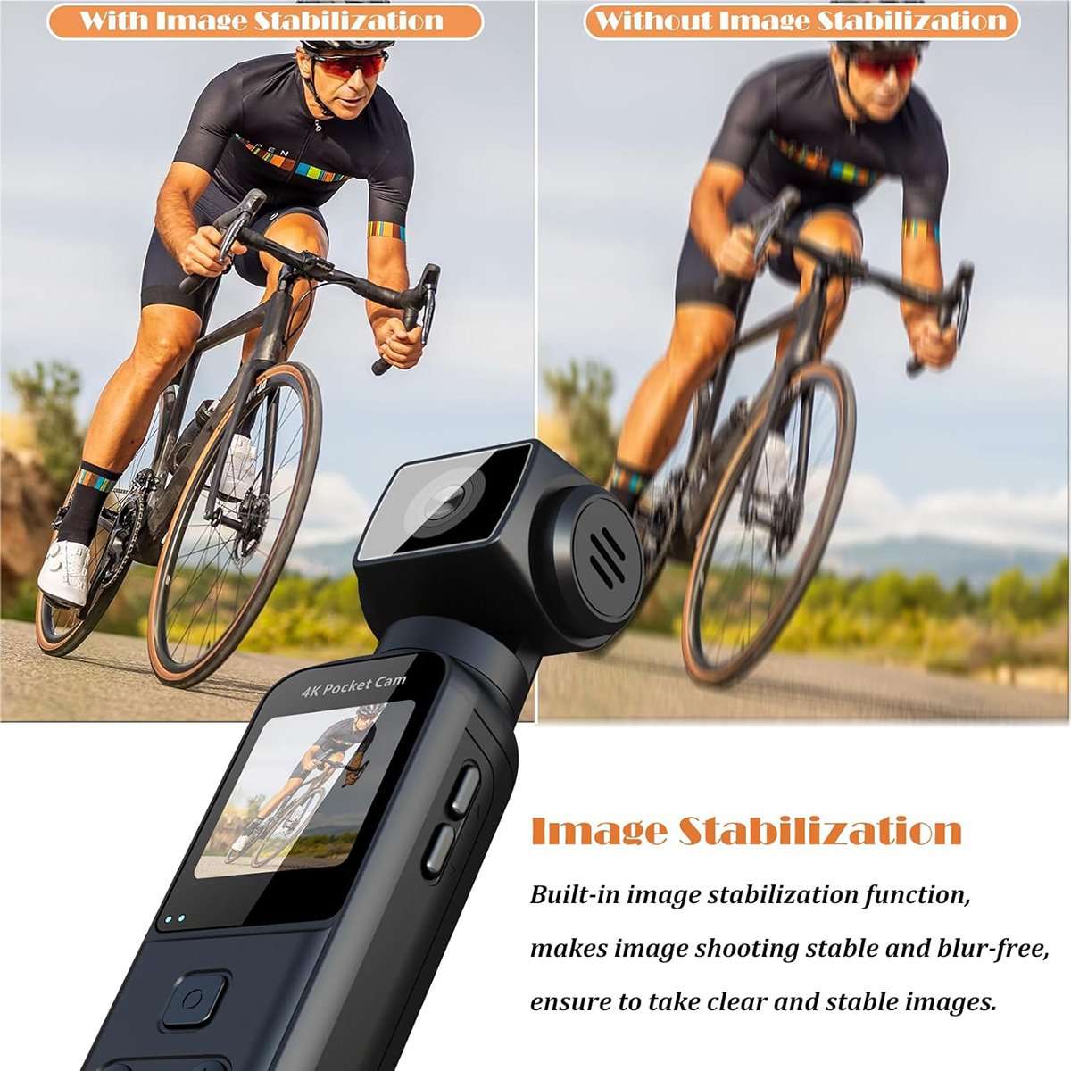 Cámara Corporal 4K Almalux® con Micrófono Externo – Rotación 270°, Estabilización de Imagen, WiFi y Grabación Ultra HD