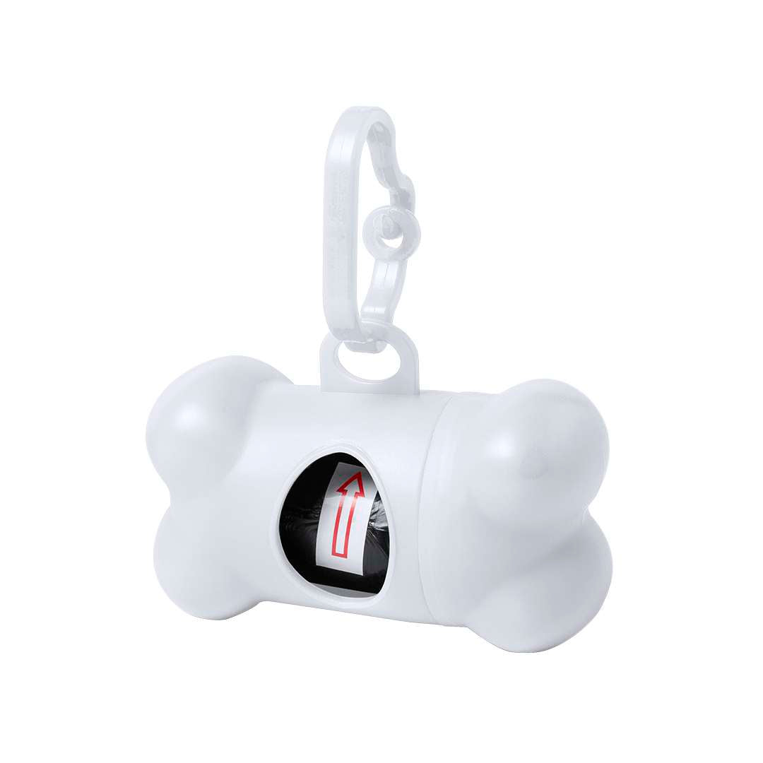 Dispensador de bolsas para mascotas con diseño de hueso y mosquetón
