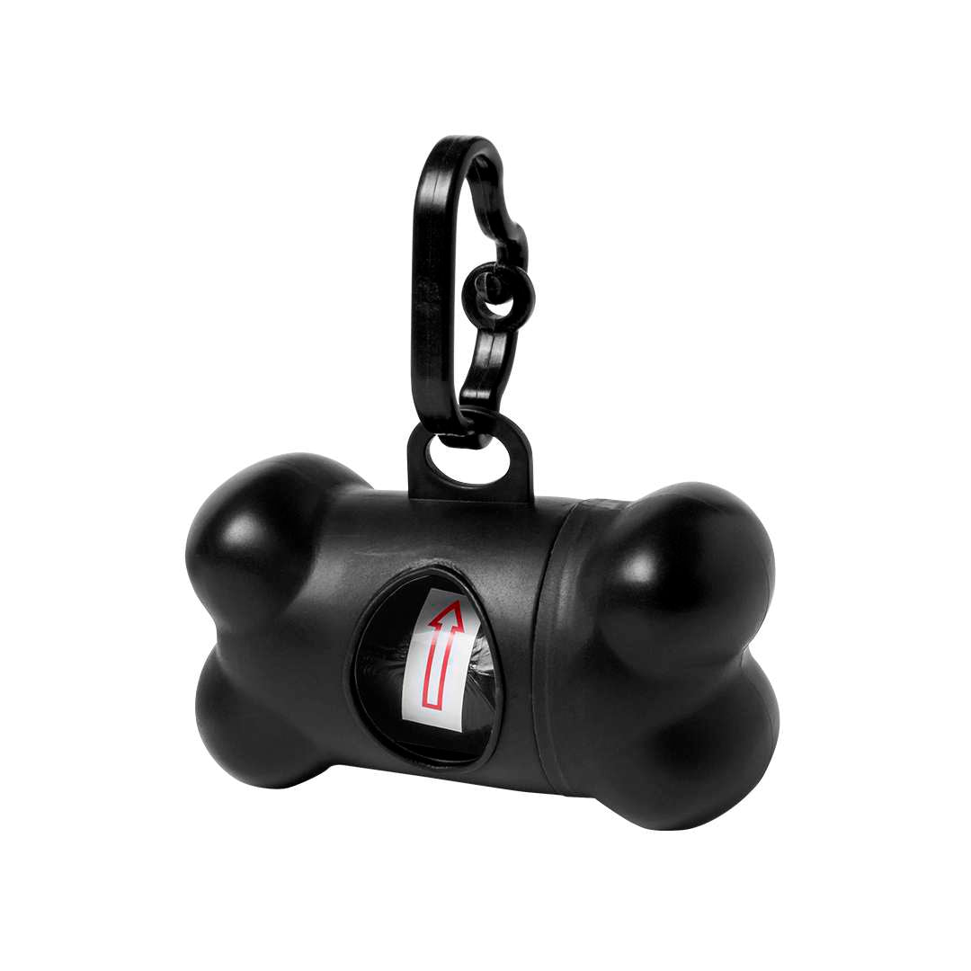 Dispensador de bolsas para mascotas con diseño de hueso y mosquetón