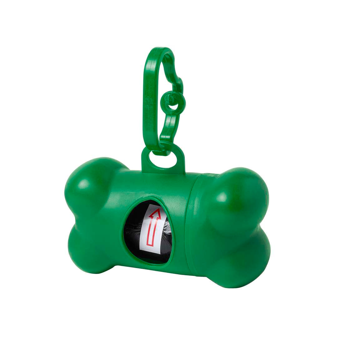 Dispensador de bolsas para mascotas con diseño de hueso y mosquetón