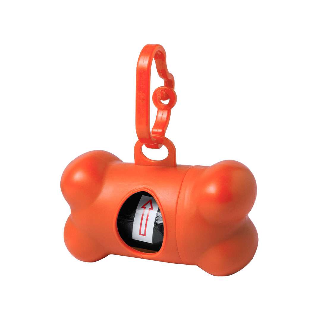 Dispensador de bolsas para mascotas con diseño de hueso y mosquetón