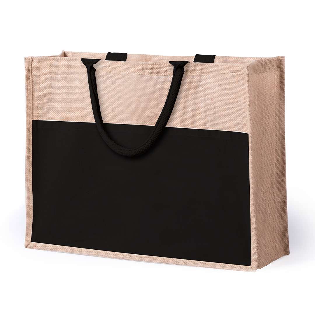 Bolsa de yute con bolsillo frontal y asas reforzadas blanca