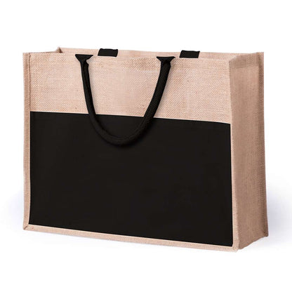 Bolsa de yute con bolsillo frontal y asas reforzadas blanca