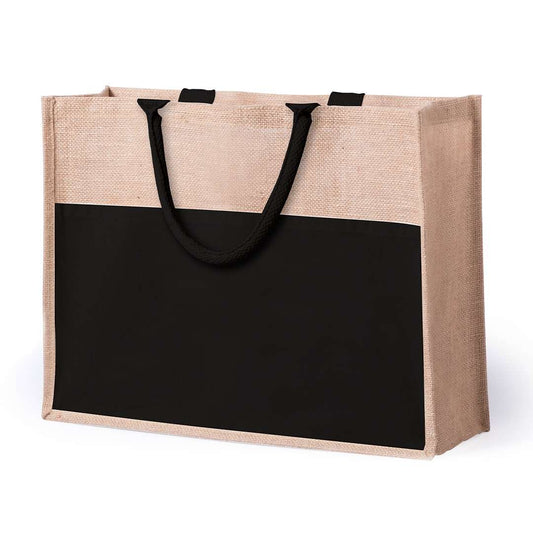 Bolsa de yute con bolsillo frontal y asas reforzadas blanca