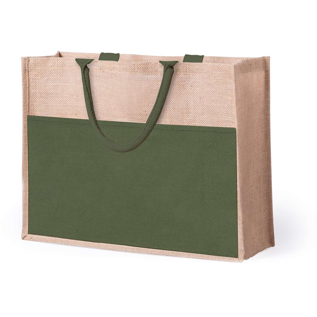 Bolsa de yute con bolsillo frontal y asas reforzadas blanca
