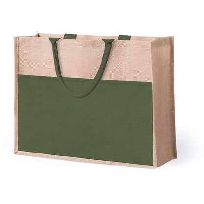 Bolsa de yute con bolsillo frontal y asas reforzadas blanca