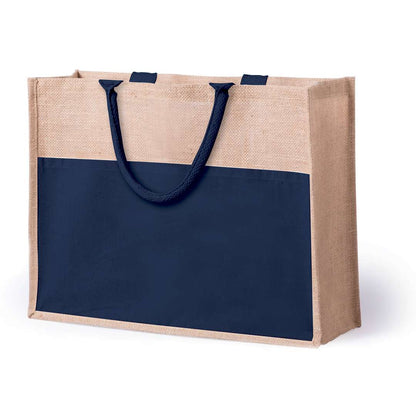 Bolsa de yute con bolsillo frontal y asas reforzadas blanca