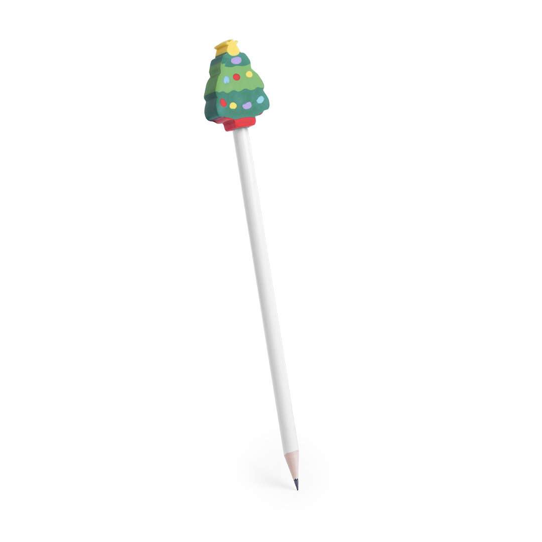Lápiz de madera navideño blanco con acabado brillo y mina negra