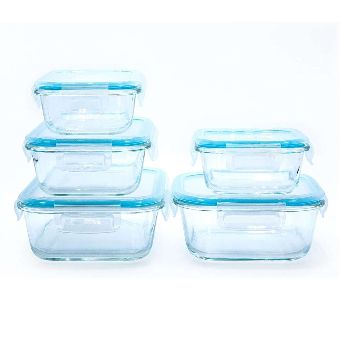 Set de Recipientes Herméticos Almalux® – 5 Piezas de Cristal Borosilicato | Apto para Horno, Microondas y Congelador | Libre de BPA