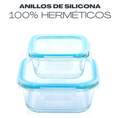 Set de Recipientes Herméticos Almalux® – 5 Piezas de Cristal Borosilicato | Apto para Horno, Microondas y Congelador | Libre de BPA