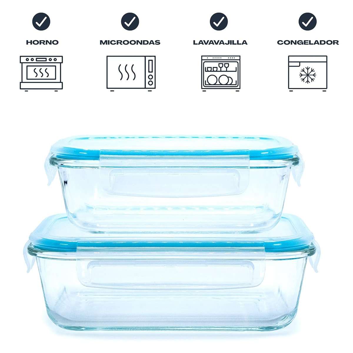 Set de Recipientes Herméticos Almalux® – 5 Piezas de Cristal Borosilicato | Apto para Horno, Microondas y Congelador | Libre de BPA