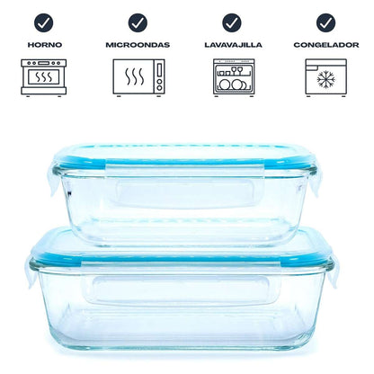 Set de Recipientes Herméticos Almalux® – 5 Piezas de Cristal Borosilicato | Apto para Horno, Microondas y Congelador | Libre de BPA