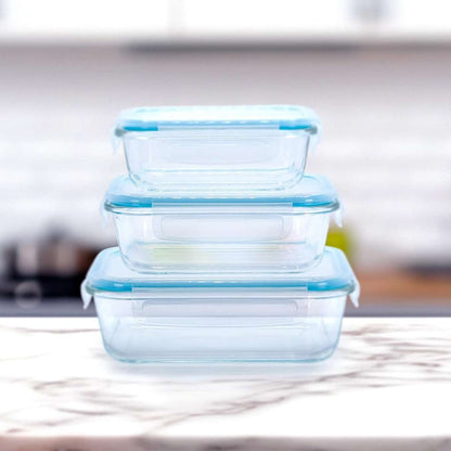 Set de Recipientes Herméticos Almalux® – 5 Piezas de Cristal Borosilicato | Apto para Horno, Microondas y Congelador | Libre de BPA