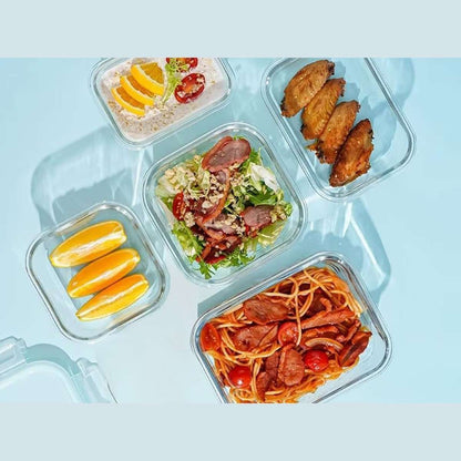 Set de Recipientes Herméticos Almalux® – 5 Piezas de Cristal Borosilicato | Apto para Horno, Microondas y Congelador | Libre de BPA