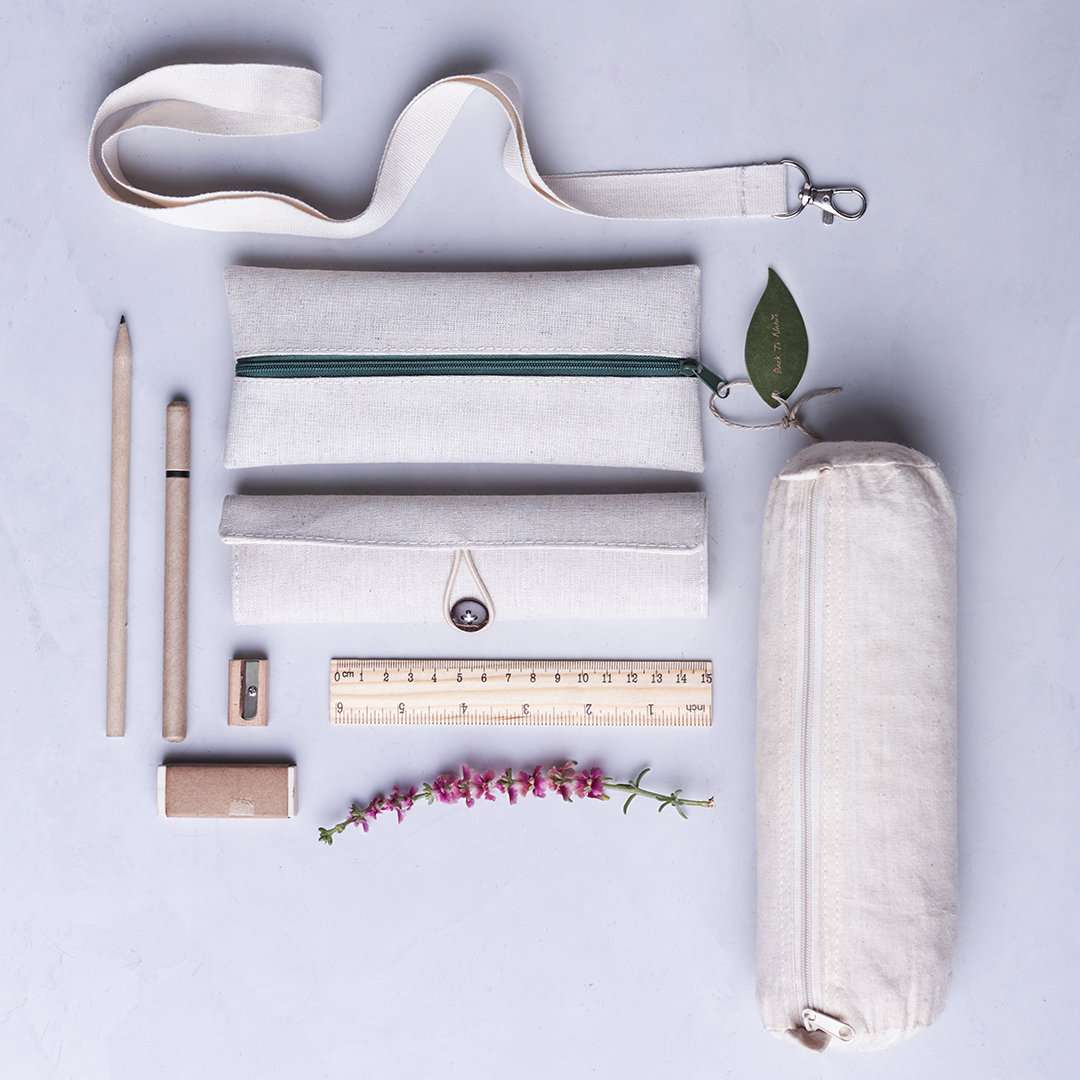 Estuche Nature compacto de yute y algodón con cremallera