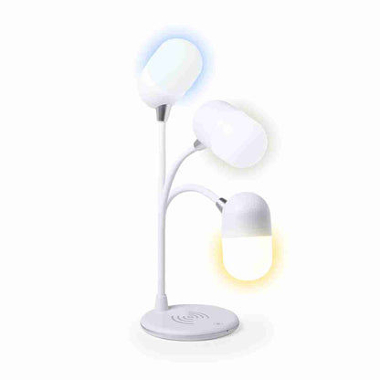 Lámpara de mesa Almalux Multifunción - Cargador QI y Altavoz - Permite Ajuste de Intensidad de Luz