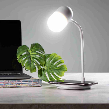 Lámpara de mesa Almalux Multifunción - Cargador QI y Altavoz - Permite Ajuste de Intensidad de Luz