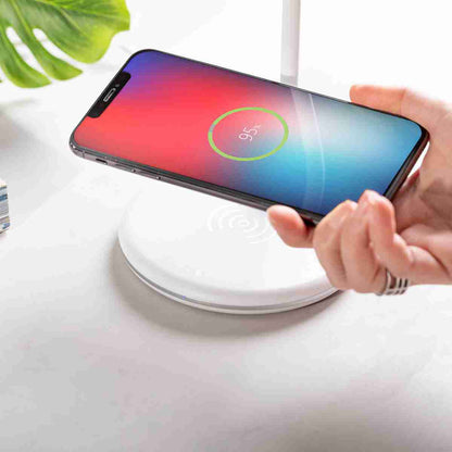 Lámpara de mesa Almalux Multifunción - Cargador QI y Altavoz - Permite Ajuste de Intensidad de Luz