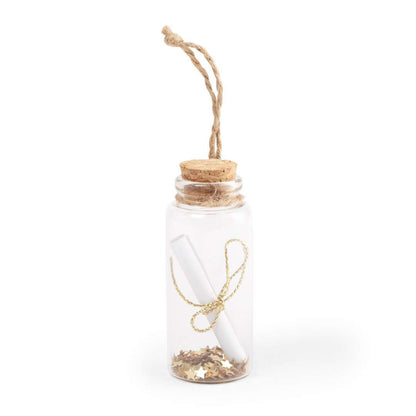 Botecito de cristal para deseos navideños con pergamino y lacito