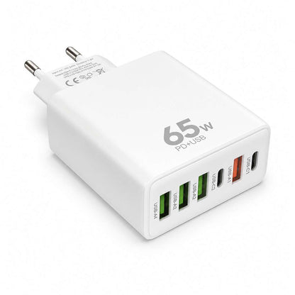 Cargador Almalux® 65W Multipuerto con 2 USB-C y 4 USB-A, Enchufe o, Carga rápida