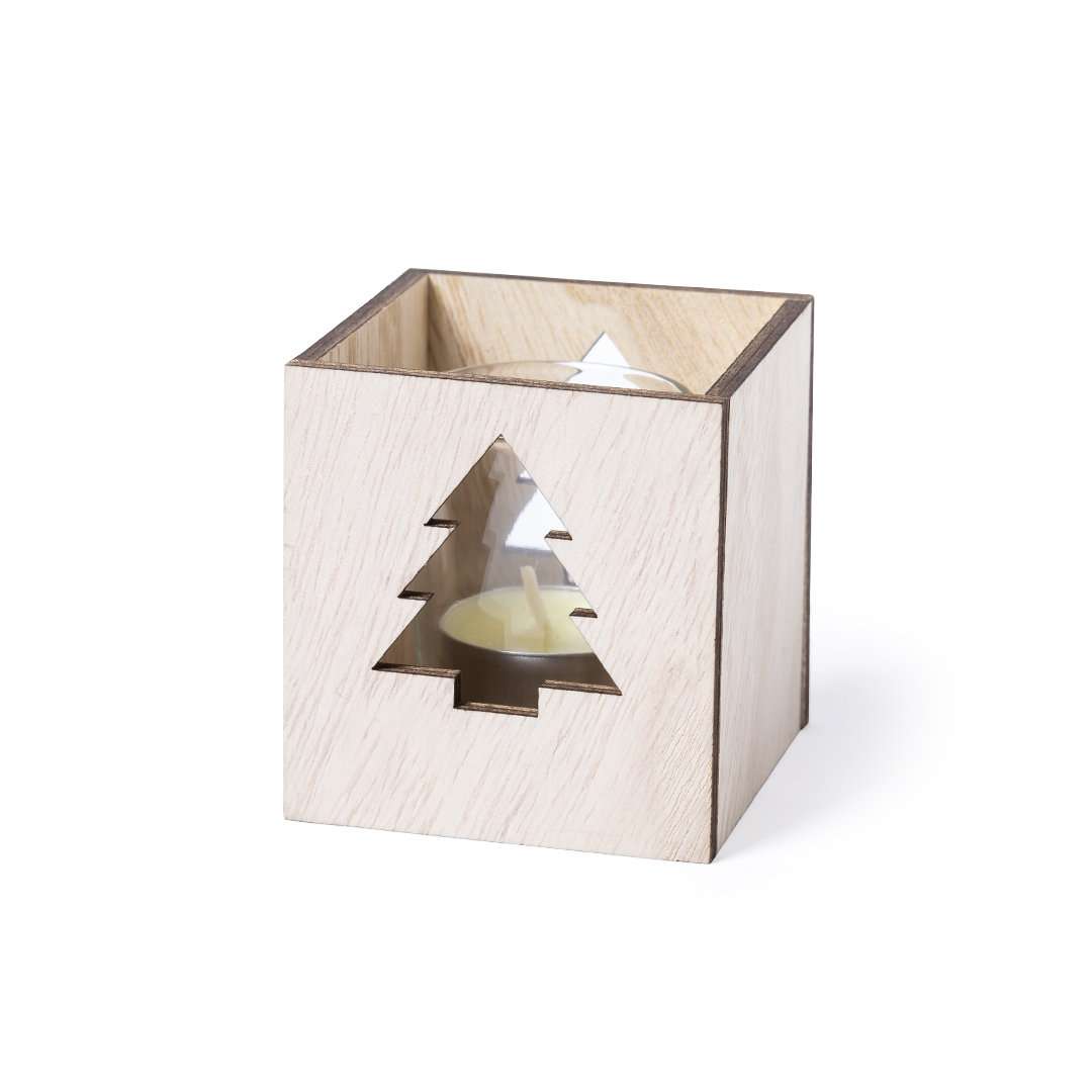 Vela aromática navideña de vainilla en cristal con caja de madera