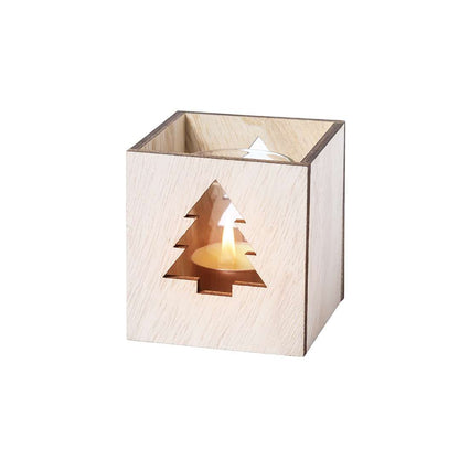 Vela aromática navideña de vainilla en cristal con caja de madera