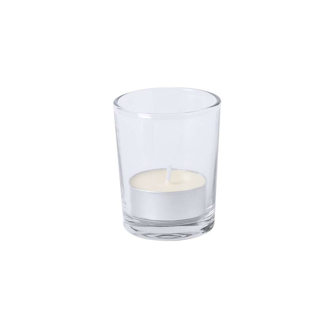 Vela aromática navideña de vainilla en cristal con caja de madera