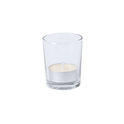 Vela aromática navideña de vainilla en cristal con caja de madera