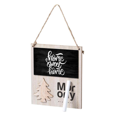 Adorno Navidad madera con pizarra y diseño árbol troquelado
