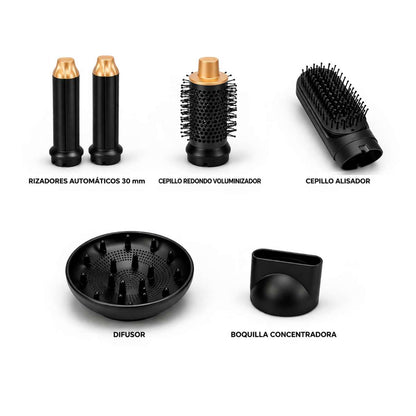 Secador moldeador Almalux® 7 en 1 con accesorios para rizar, alisar y dar volumen con efecto Coanda